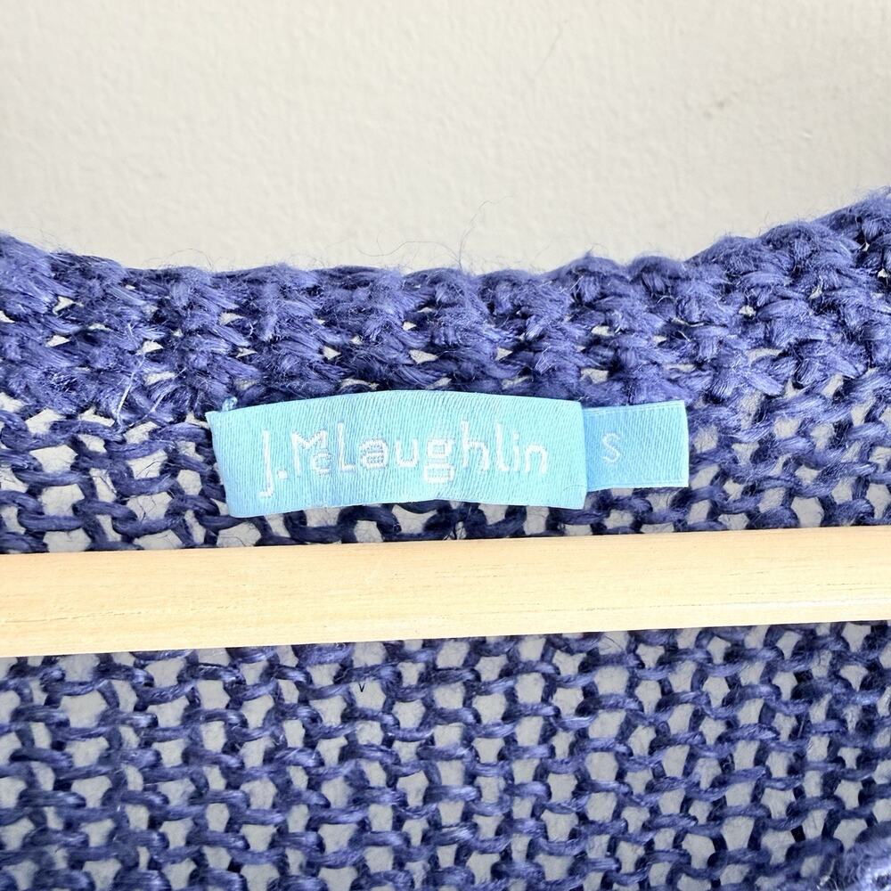 J.Mclaughlin linen Blue Open Knit Lightweight Long Sleeve Sweater Size Small - Picture 3 of 3